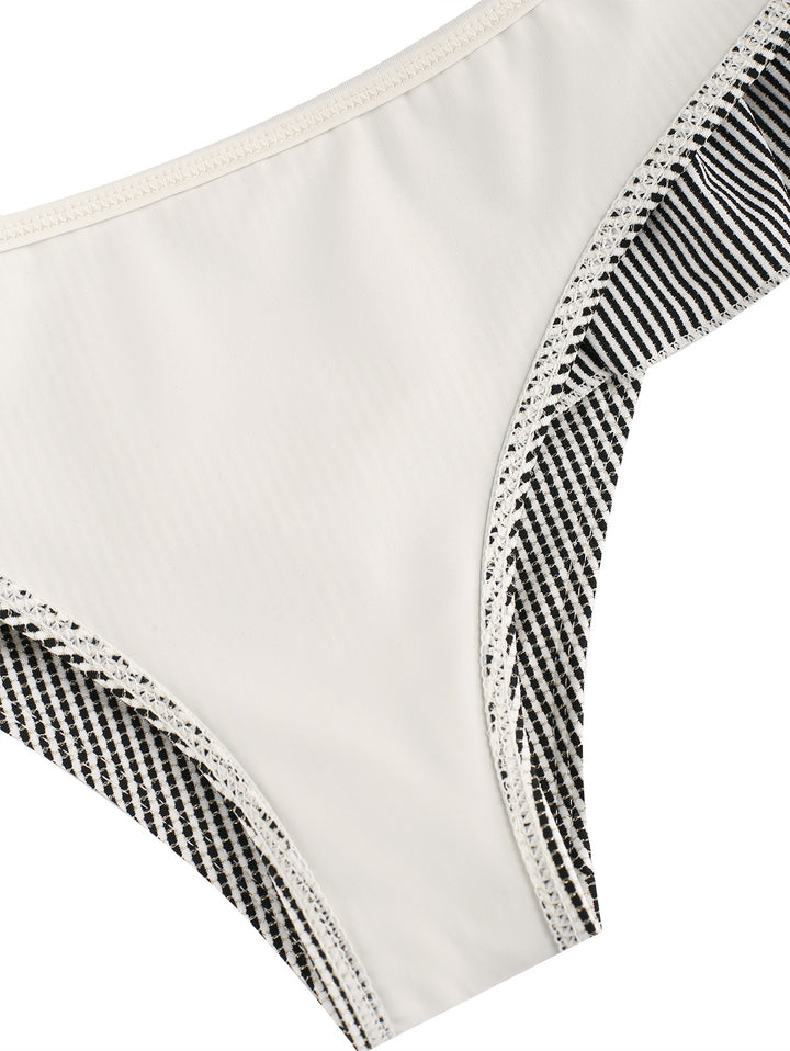 Seamolly Metallic Gold Yarn Peplum Contrast Binding Skirtini Bikini Set