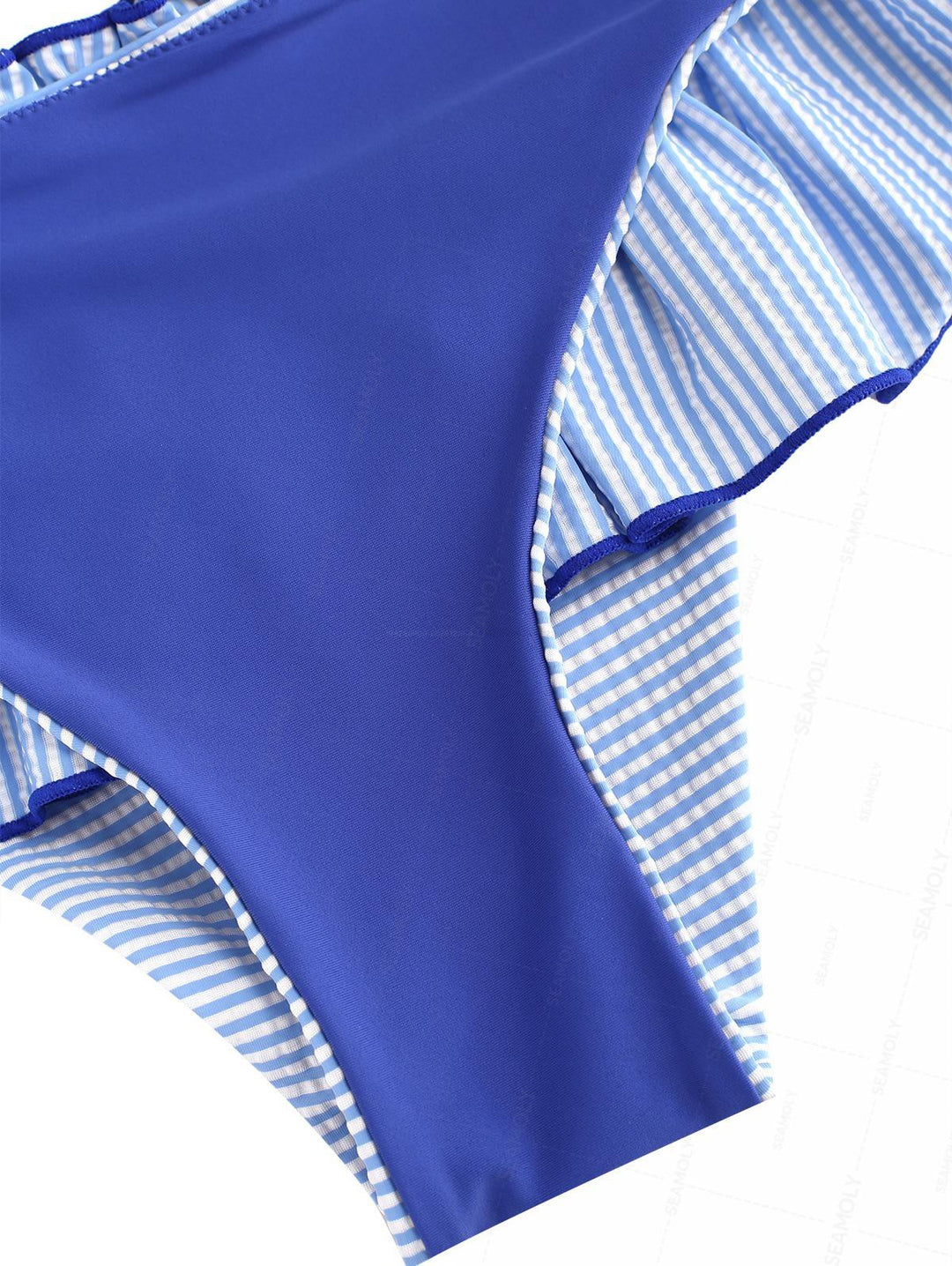 Seamolly Striped Smocked Ruffles Contrast Binding Skirtini Bikini Set