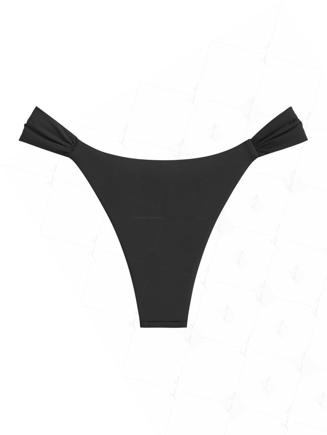 Black Solid Color Ruched Side High Leg Bikini Bottom