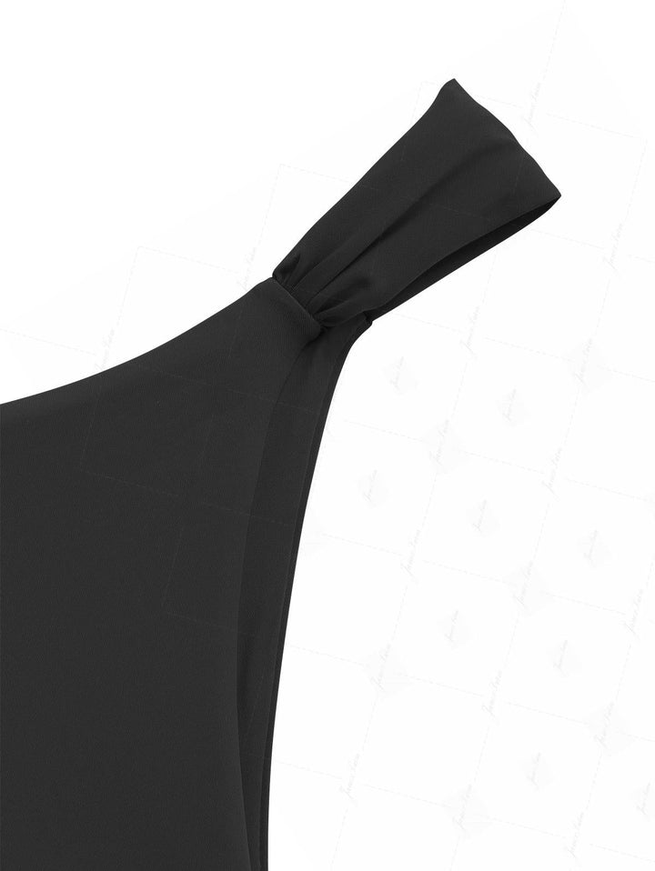 Black Solid Color Ruched Side High Leg Bikini Bottom