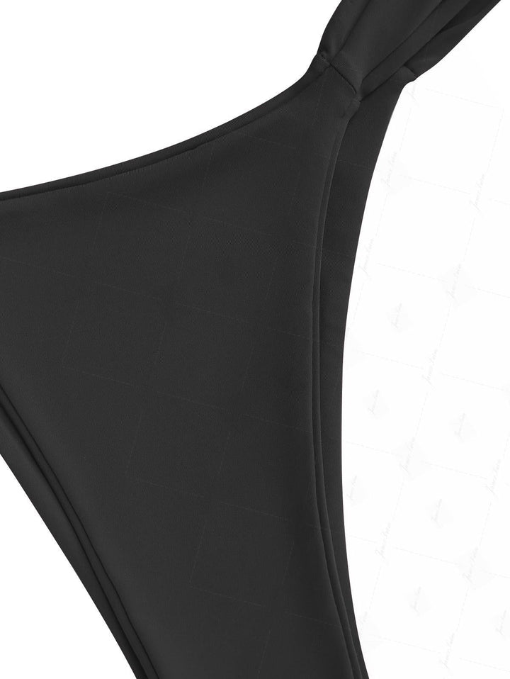 Black Solid Color Ruched Side High Leg Bikini Bottom