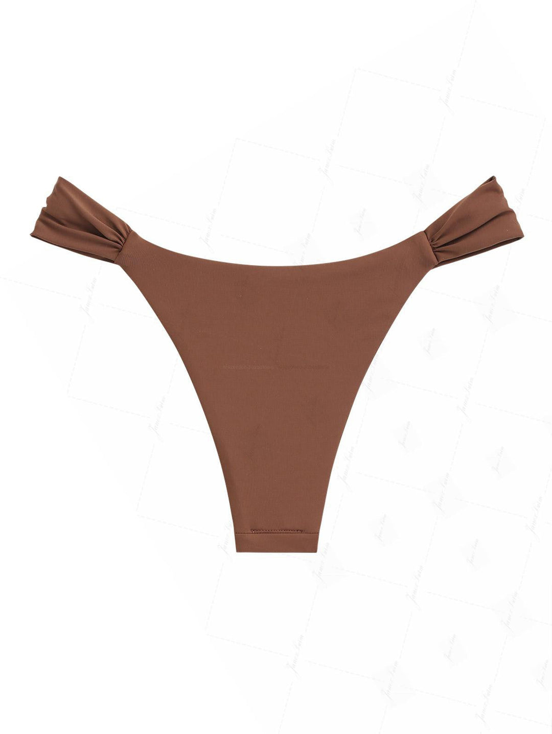 Brown Solid Color Ruched Side High Leg Bikini Bottom