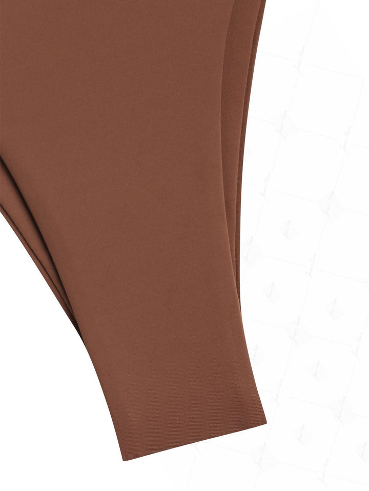 Brown Solid Color Ruched Side High Leg Bikini Bottom