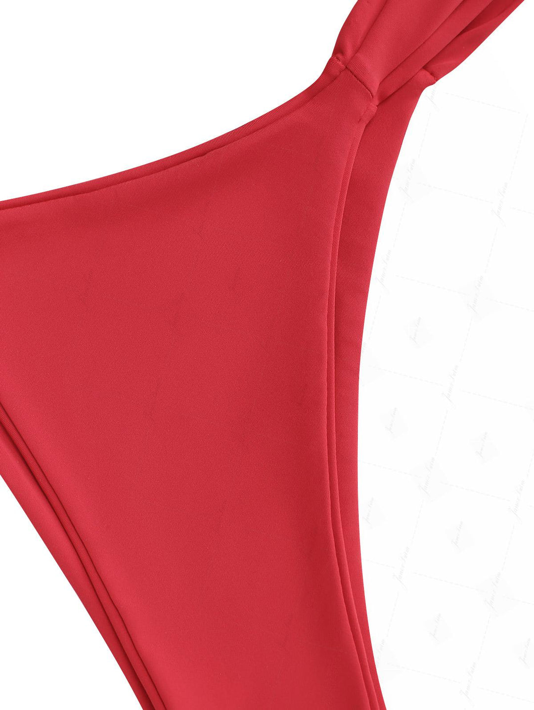 Janex Red Solid Color Ruched Wide Straps Triangle High Leg Bikini Set