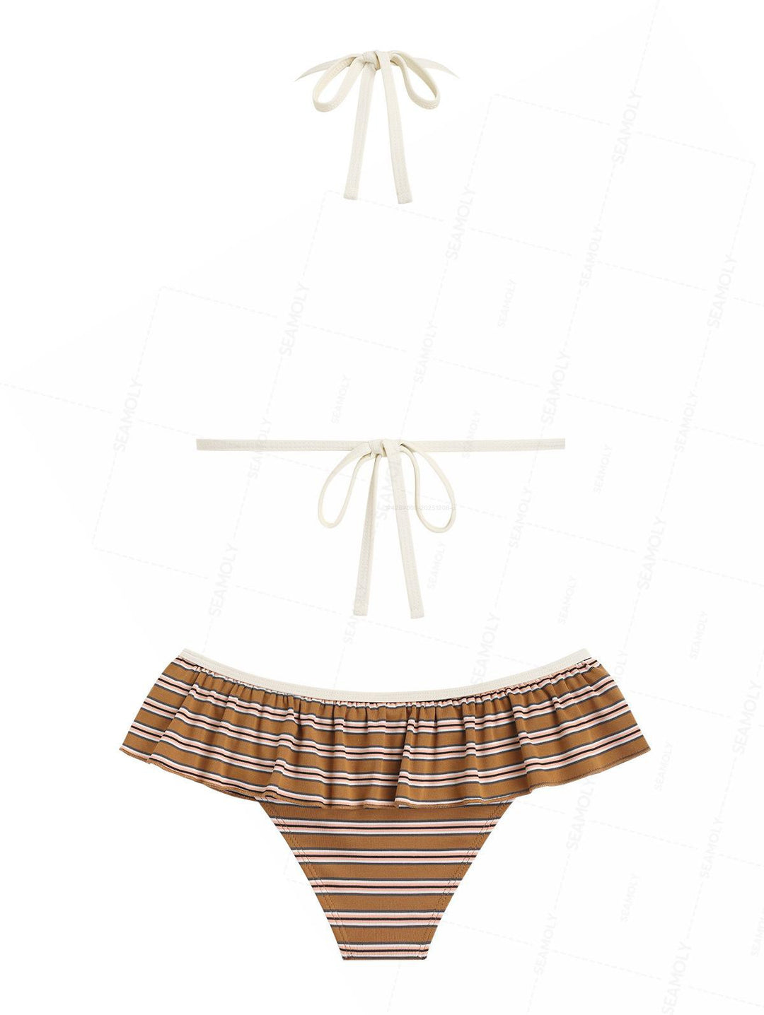 Seamolly Striped Ribbed Hard Cups Support Peplum Skirtini Bikini Set