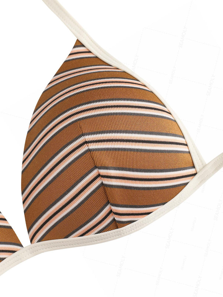 Seamolly Striped Ribbed Hard Cups Support Peplum Skirtini Bikini Set