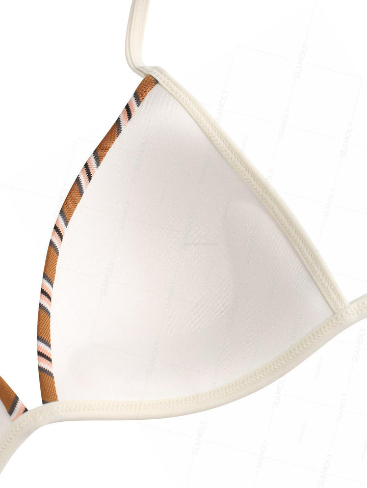 Seamolly Striped Ribbed Hard Cups Support Peplum Skirtini Bikini Set