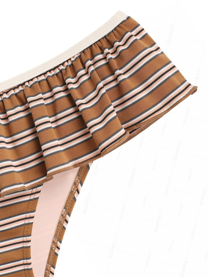 Seamolly Striped Ribbed Hard Cups Support Peplum Skirtini Bikini Set