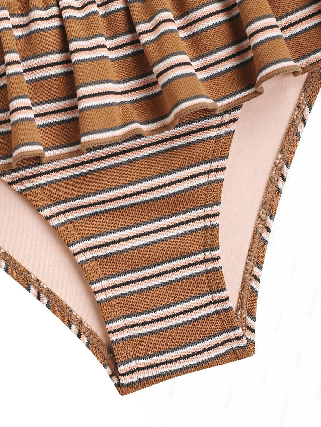 Seamolly Striped Ribbed Hard Cups Support Peplum Skirtini Bikini Set