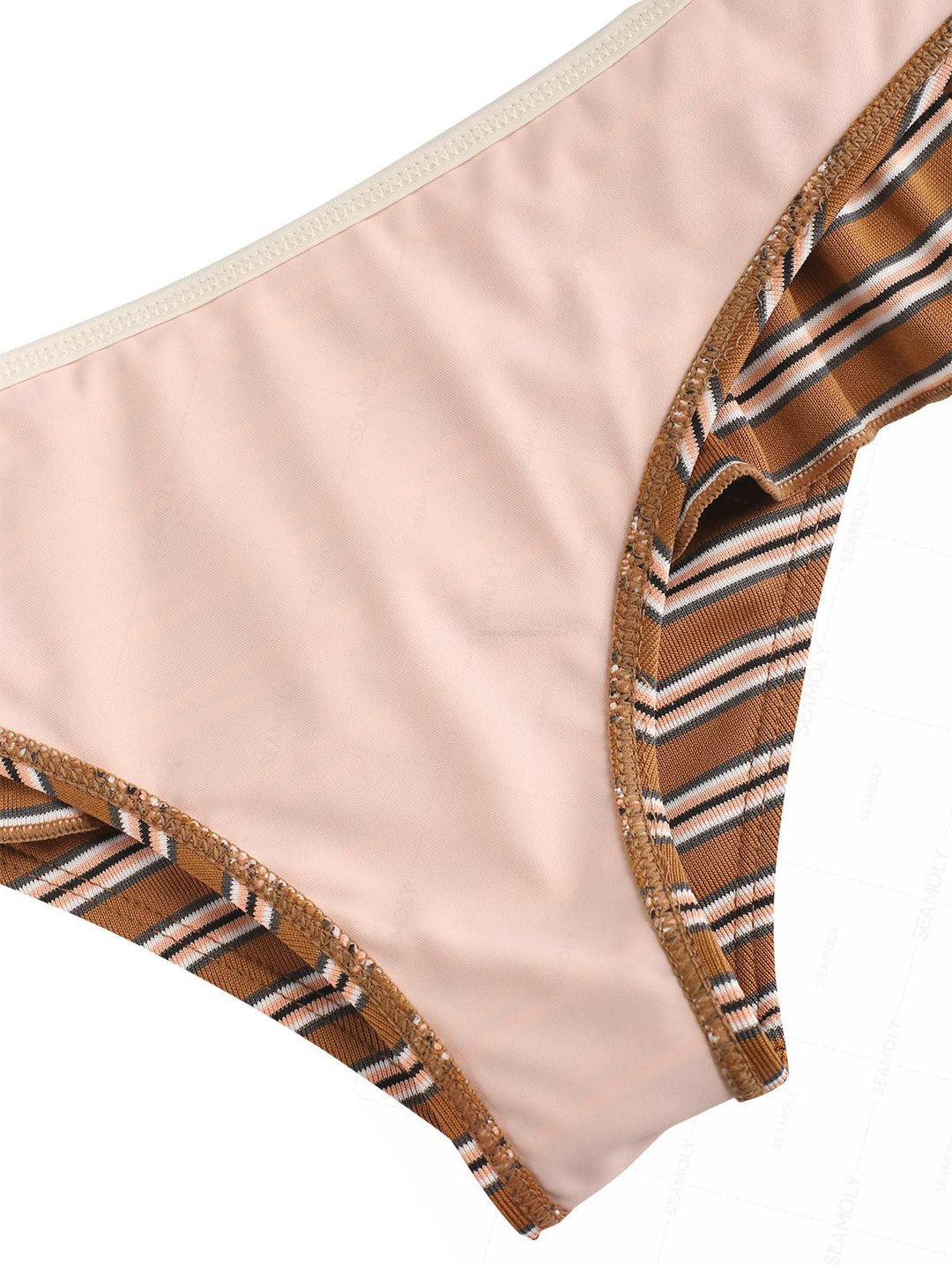 Seamolly Striped Ribbed Hard Cups Support Peplum Skirtini Bikini Set