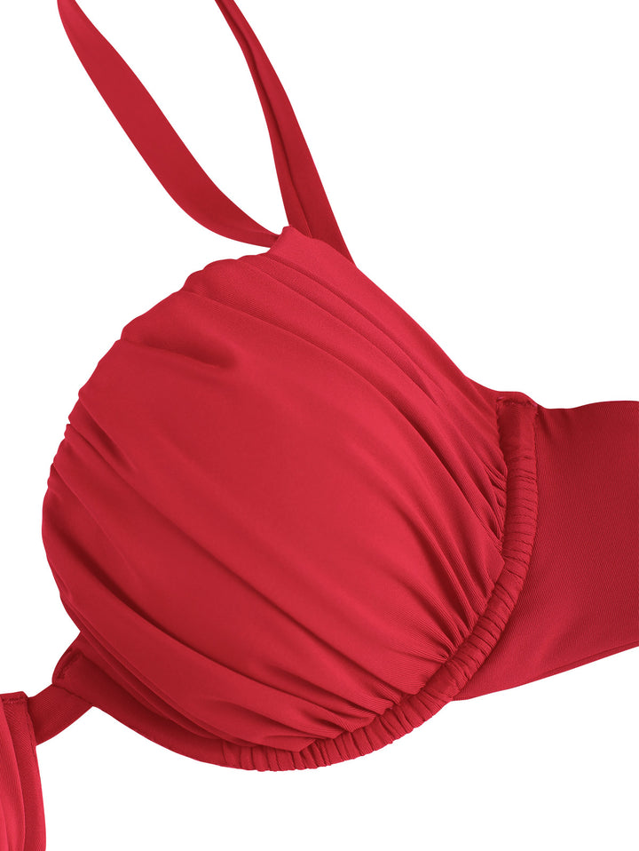 Seamolly Sexy Solid Color Ruched Underwire Push Up Bikini Set