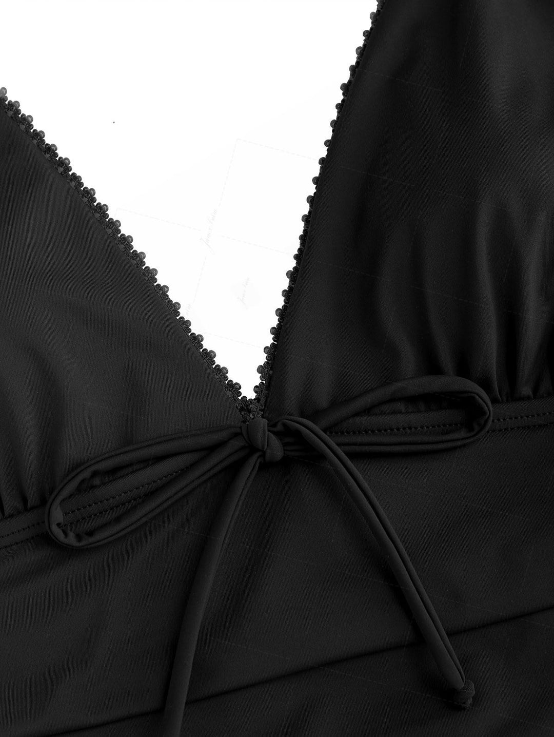 Black Solid Color Ruched Ruffles Halter Tied Skirted One-piece Swimsuit