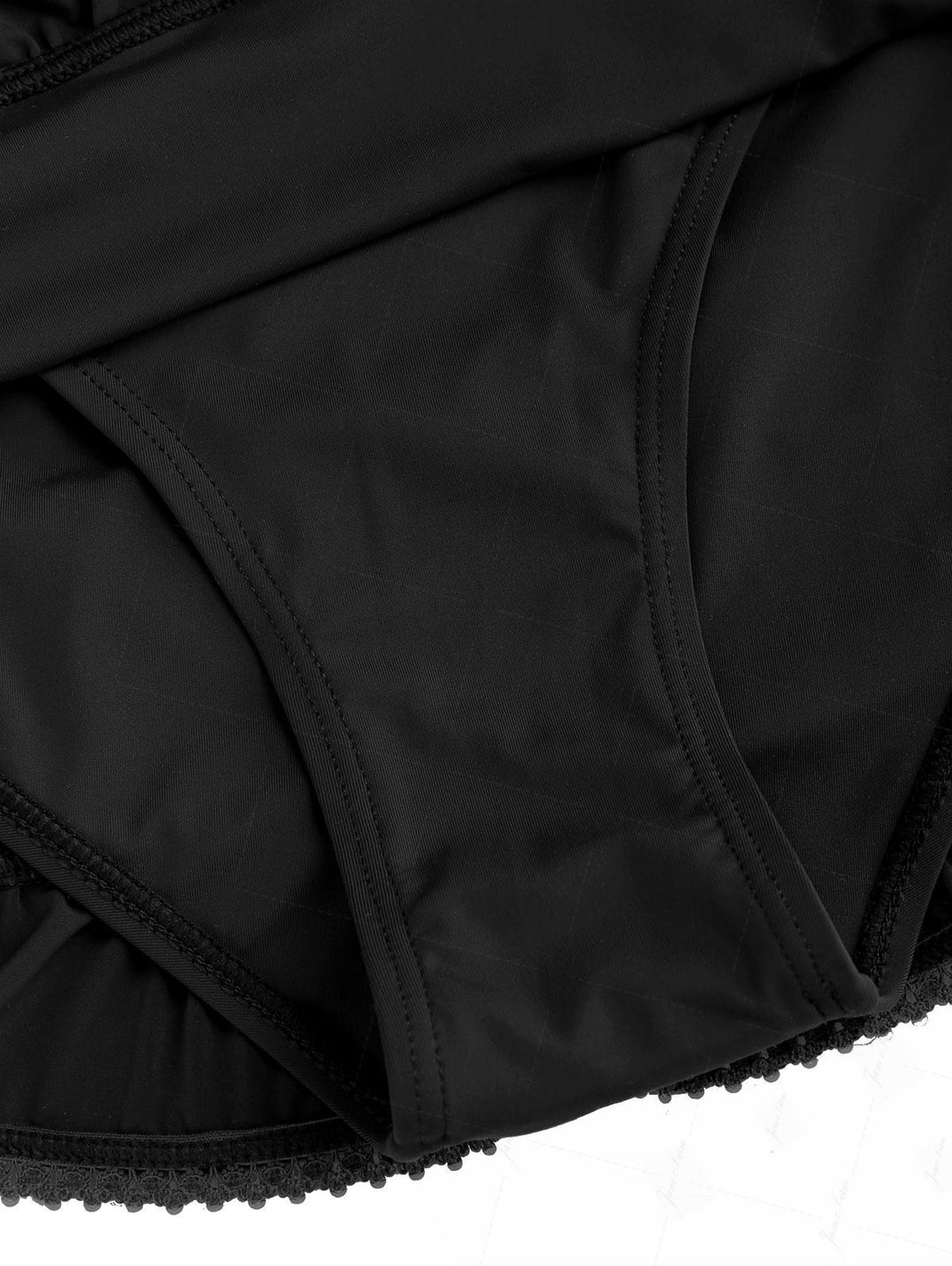 Black Solid Color Ruched Ruffles Halter Tied Skirted One-piece Swimsuit