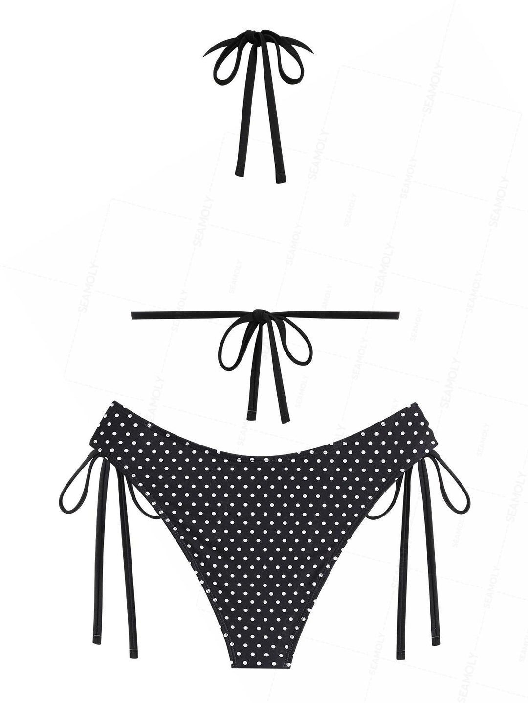 Seamolly Polka Dot Shell Decor Cinched Tied Hipster Bikini Set