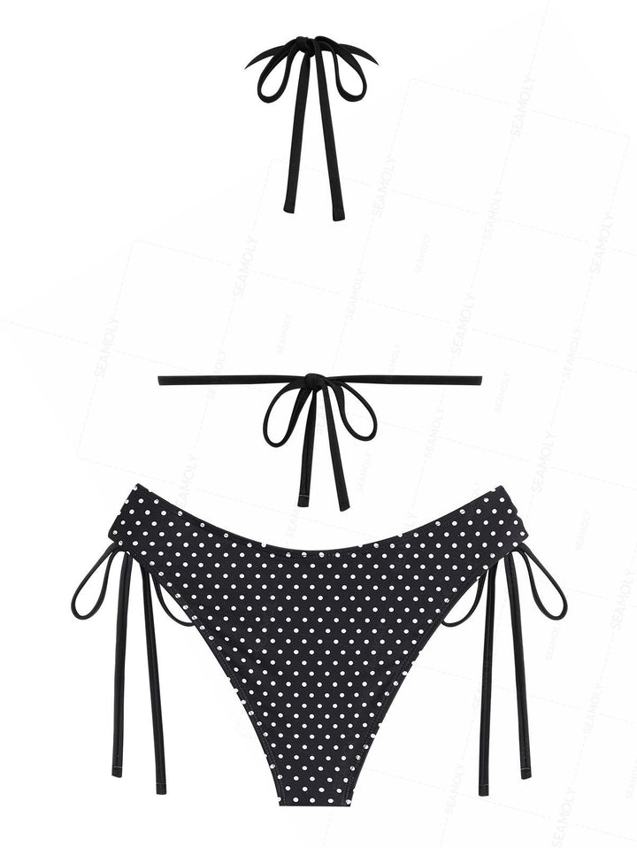 Seamolly Polka Dot Shell Decor Cinched Tied Hipster Bikini Set