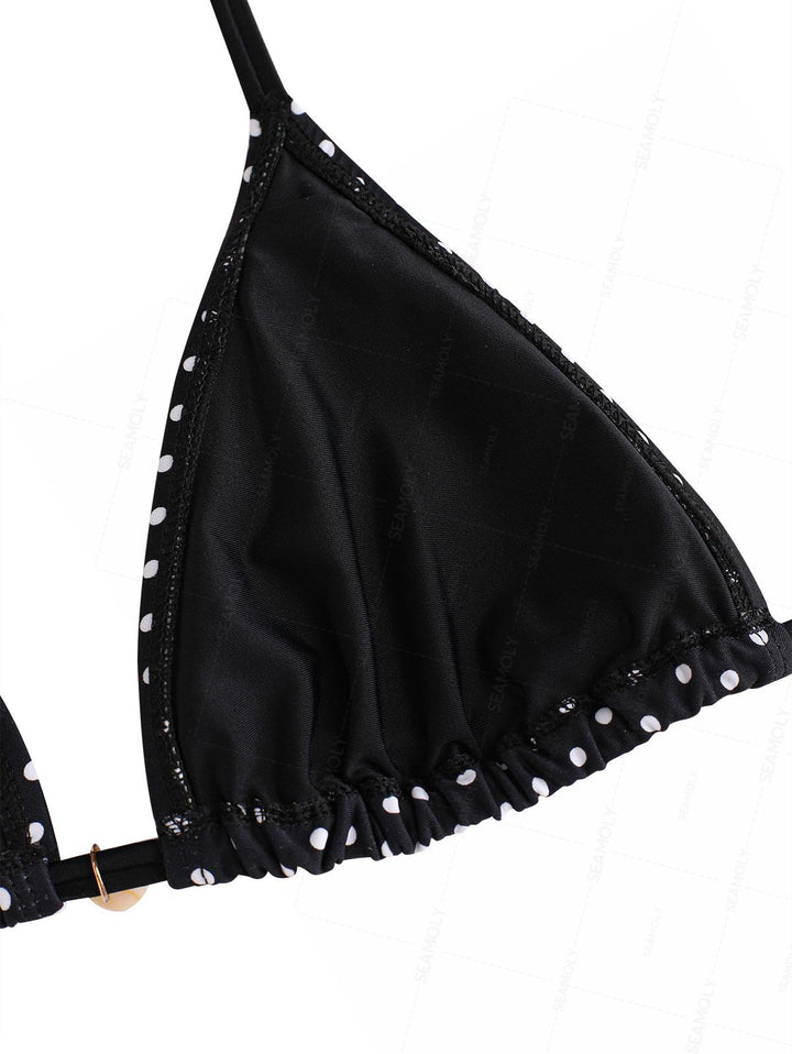 Seamolly Polka Dot Shell Decor Cinched Tied Hipster Bikini Set