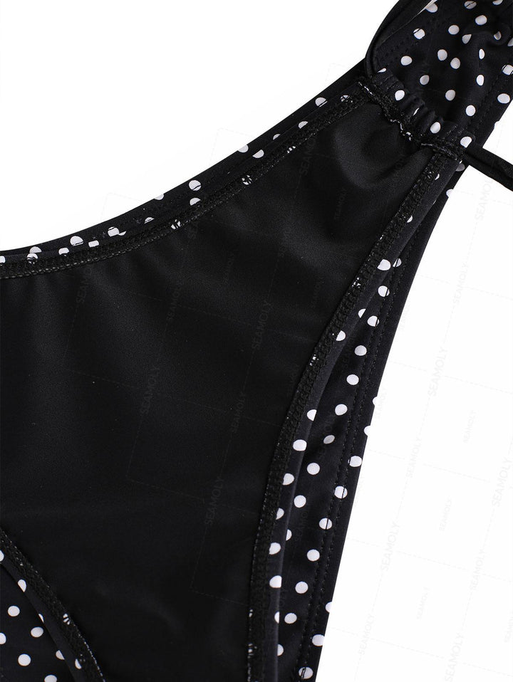 Seamolly Polka Dot Shell Decor Cinched Tied Hipster Bikini Set