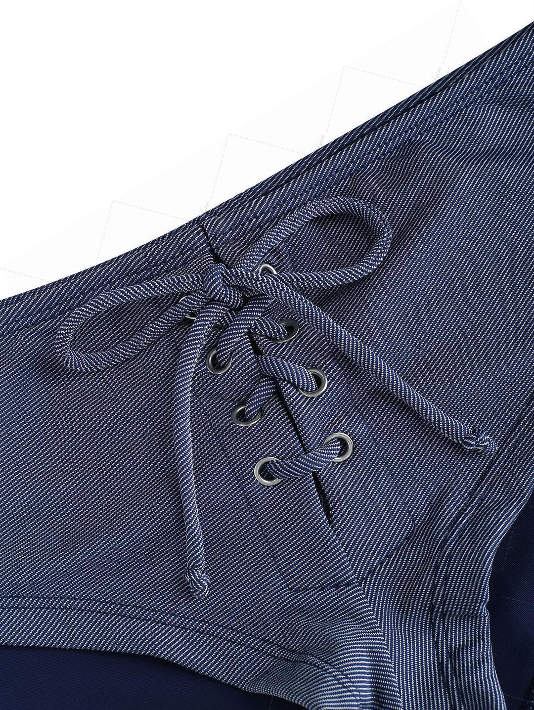 Deep Blue Denim Fabric Triangle Push Up Top & Cheeky Boyshorts Bikini Set