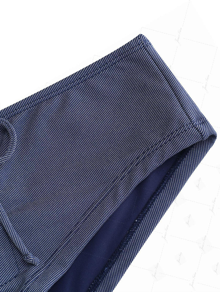Deep Blue Denim Fabric Triangle Push Up Top & Cheeky Boyshorts Bikini Set