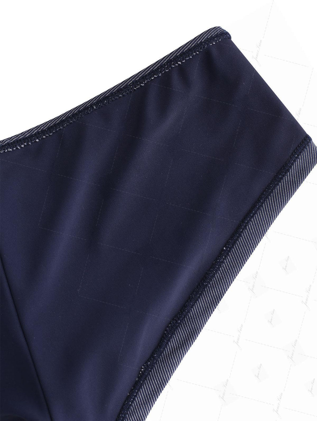 Deep Blue Denim Fabric Triangle Push Up Top & Cheeky Boyshorts Bikini Set