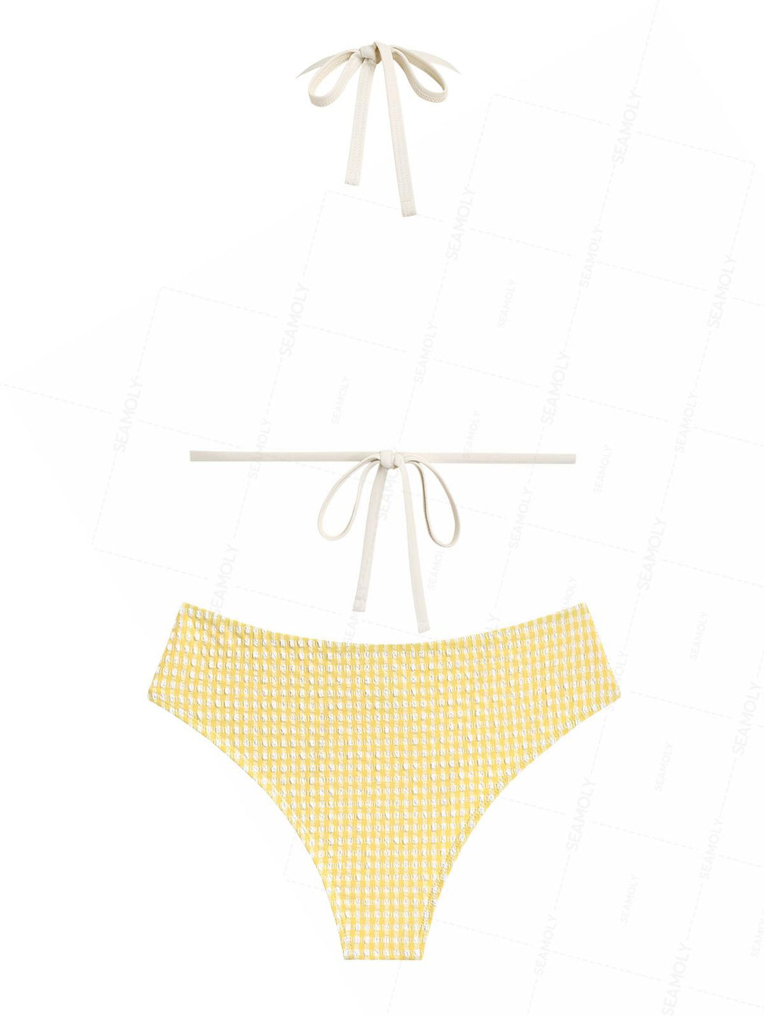 Seamolly Gingham Textured Grommet Lace Up Full Coverage Bikini Set