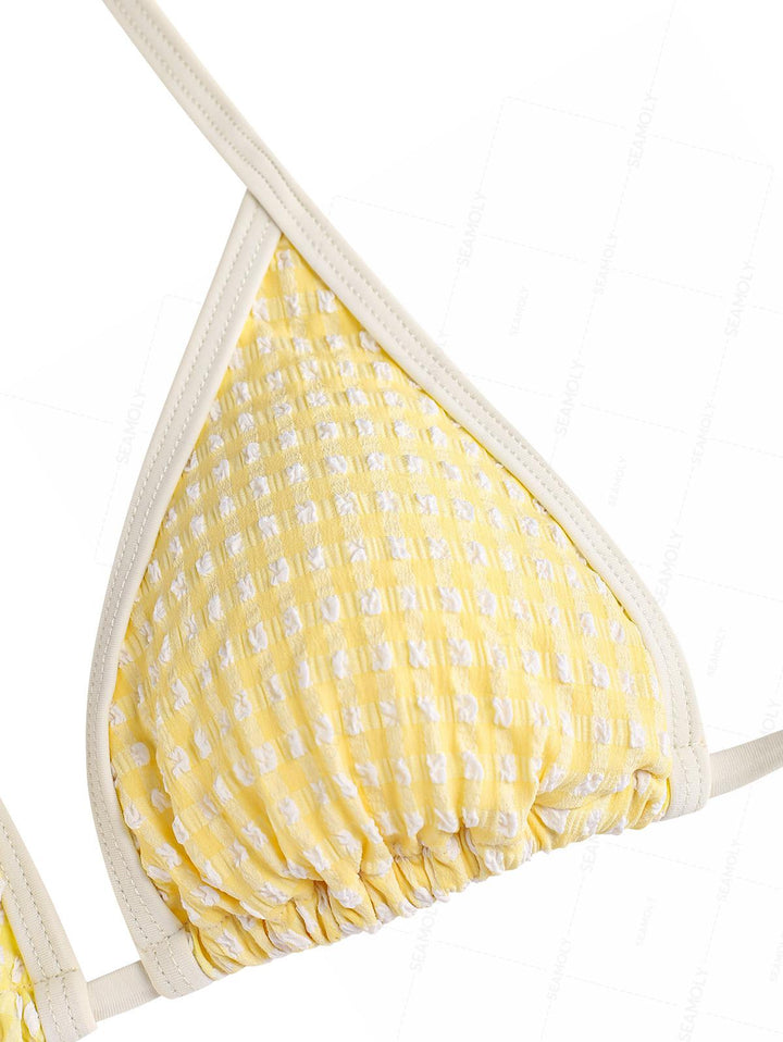 Seamolly Gingham Textured Grommet Lace Up Full Coverage Bikini Set