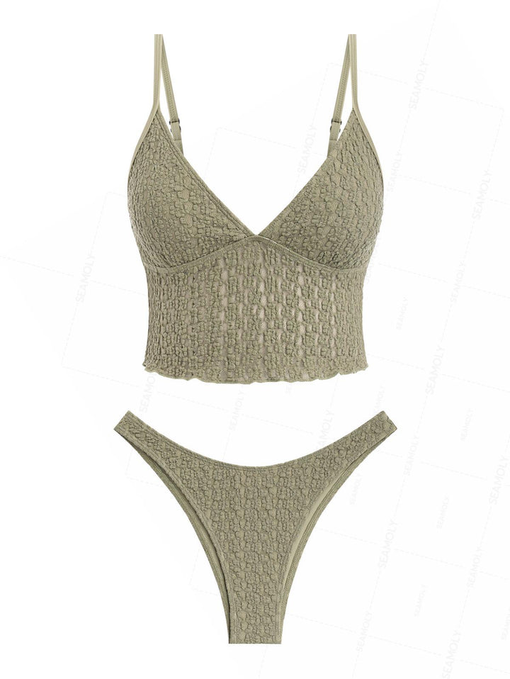 Seamolly Lace Jacquard Plunging Neck Tankini Set
