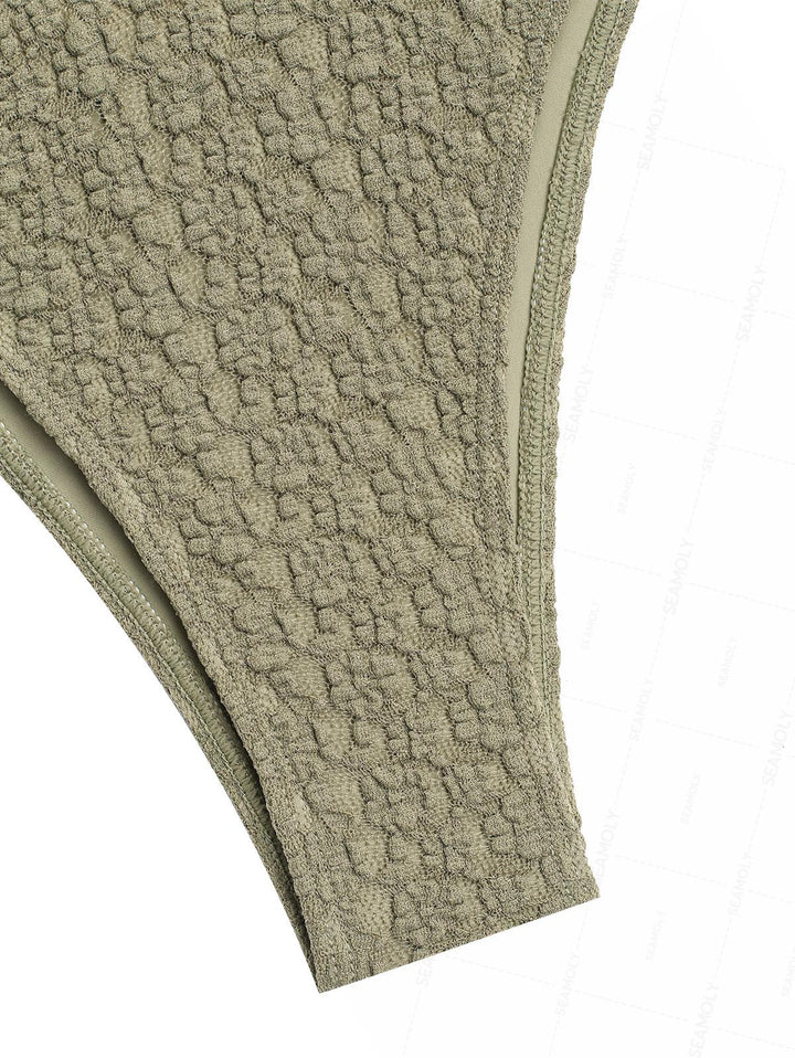 Seamolly Lace Jacquard Plunging Neck Tankini Set