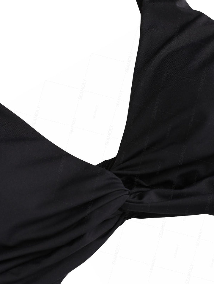 Seamolly Solid Color Twisted Cutout Ruched Tummy Control One-piece Swimsuit