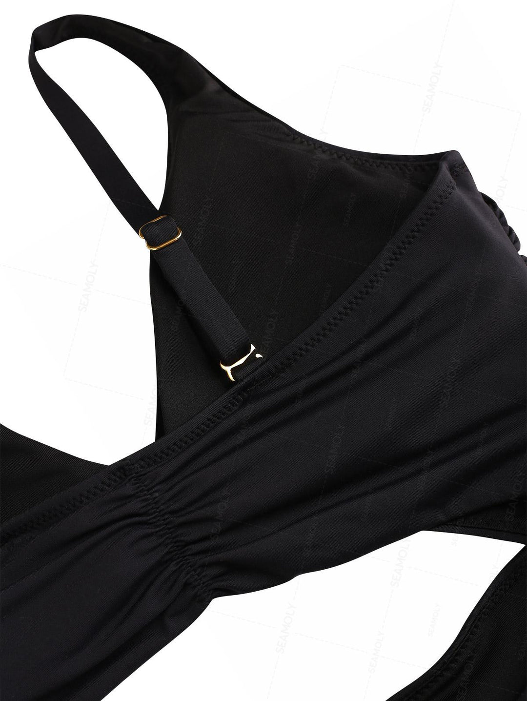 Seamolly Solid Color Twisted Cutout Ruched Tummy Control One-piece Swimsuit