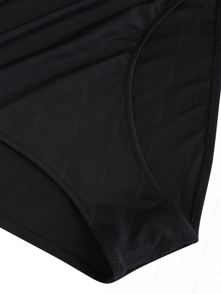 Seamolly Solid Color Twisted Cutout Ruched Tummy Control One-piece Swimsuit