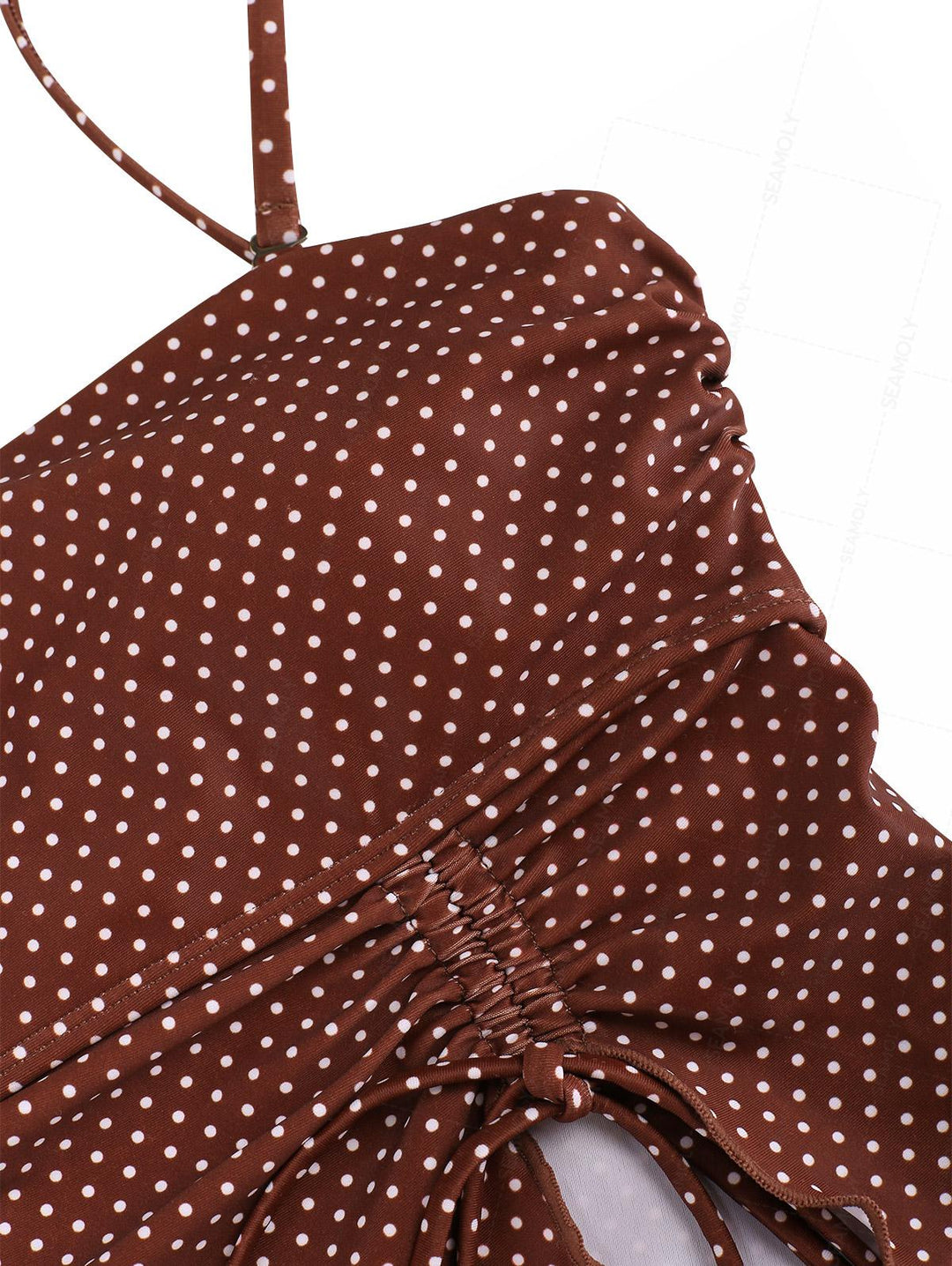 Seamolly Polka Dot Asymmetrical Hem Cinched Cheeky Cami Tankini Set