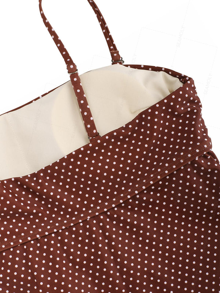 Seamolly Polka Dot Asymmetrical Hem Cinched Cheeky Cami Tankini Set