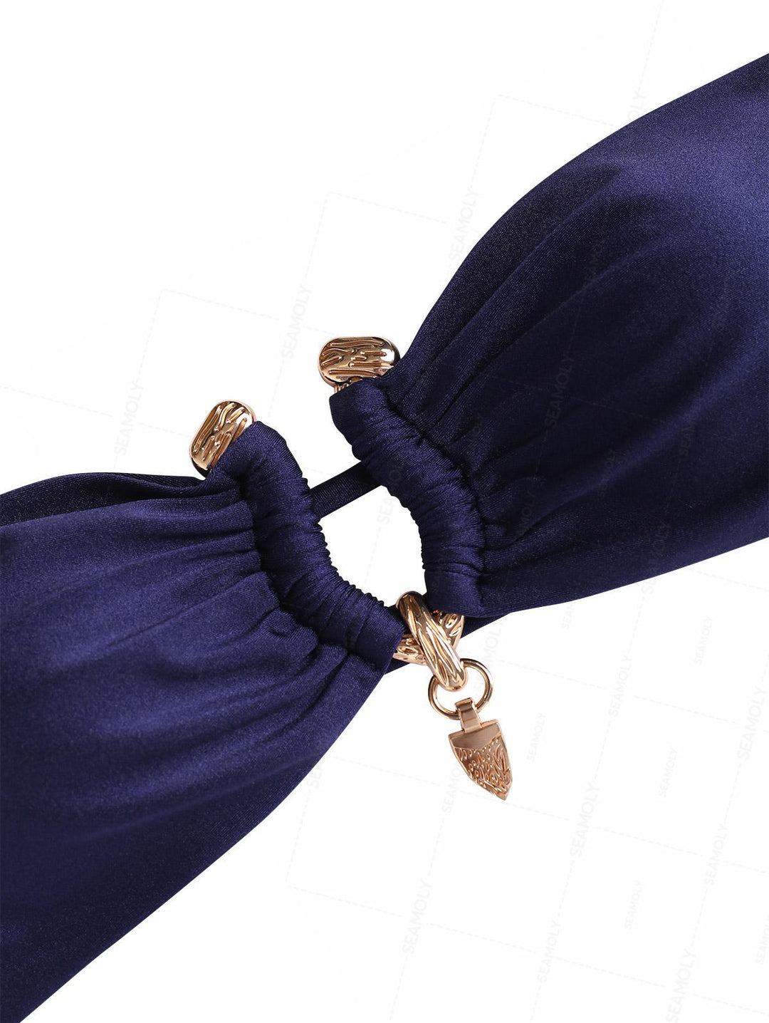 Seamolly Vintage Ruched U-ring Metal Lace Up Bandeau Top & Brazilian Bottom Bikini Set