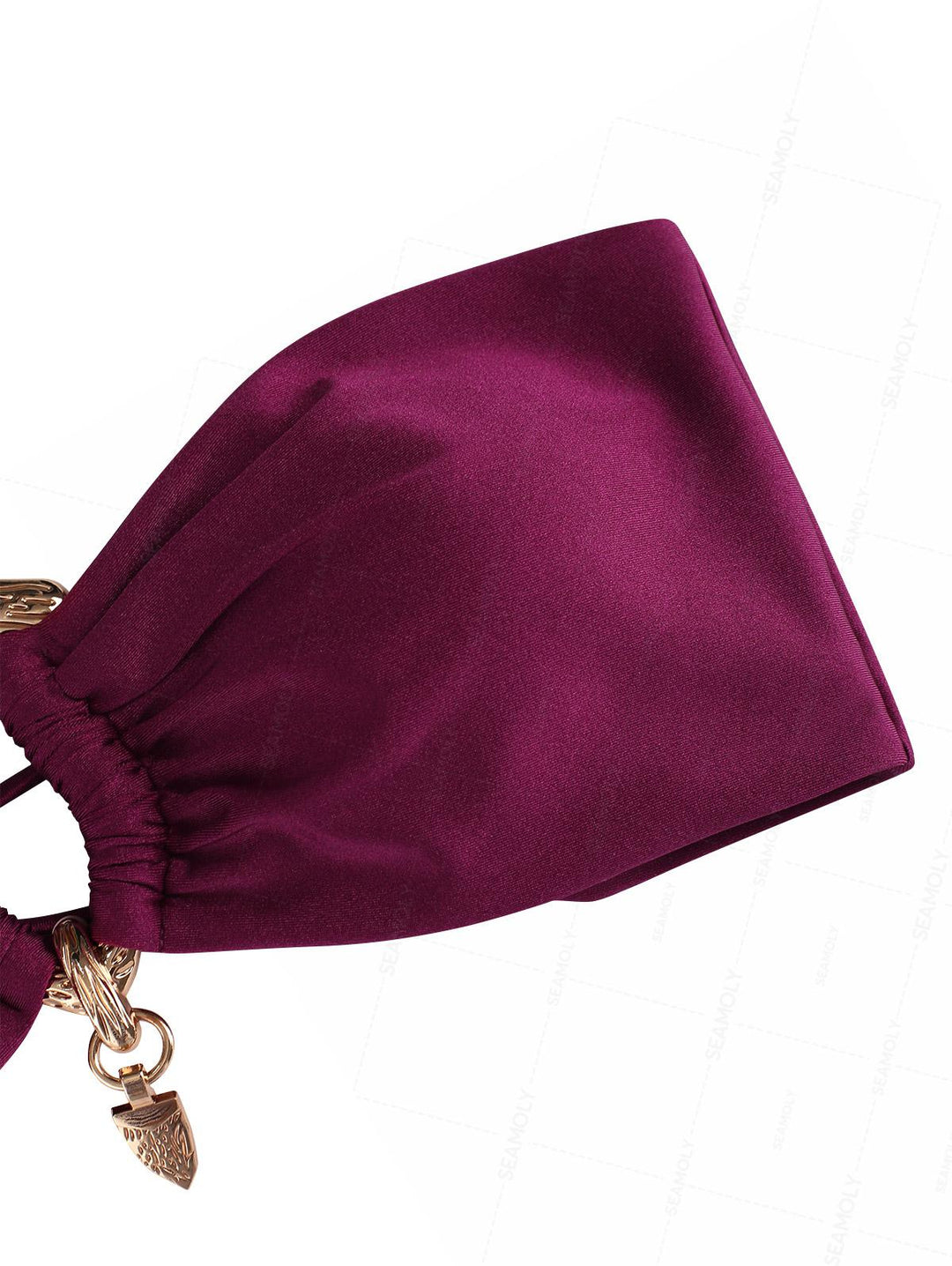 Seamolly Vintage Ruched U-ring Metal Lace Up Bandeau Top & Brazilian Bottom Bikini Set