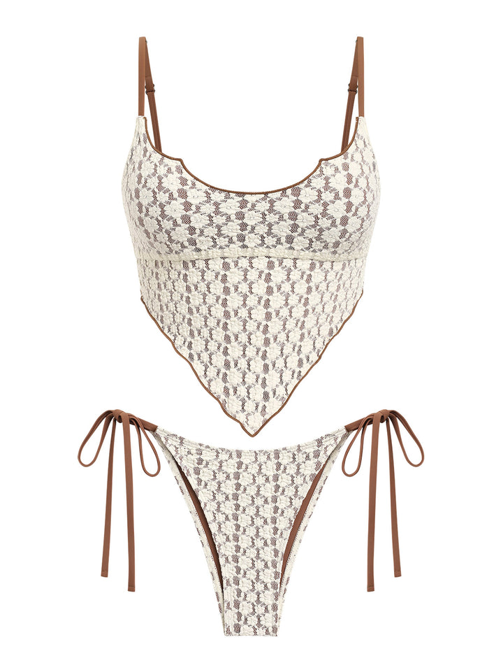 Seamolly Vintage Lace Jacquard Hanky Hem Tie Side Tankini Set