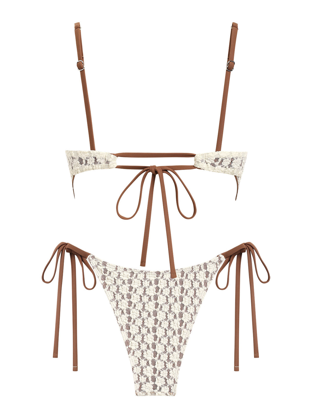 Seamolly Vintage Lace Jacquard Hanky Hem Tie Side Tankini Set