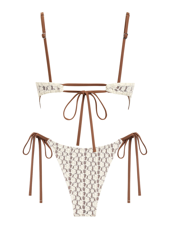 Seamolly Vintage Lace Jacquard Hanky Hem Tie Side Tankini Set