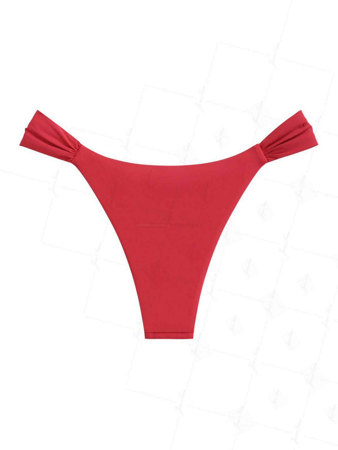 Red Solid Color Ruched Side High Leg Bikini Bottom