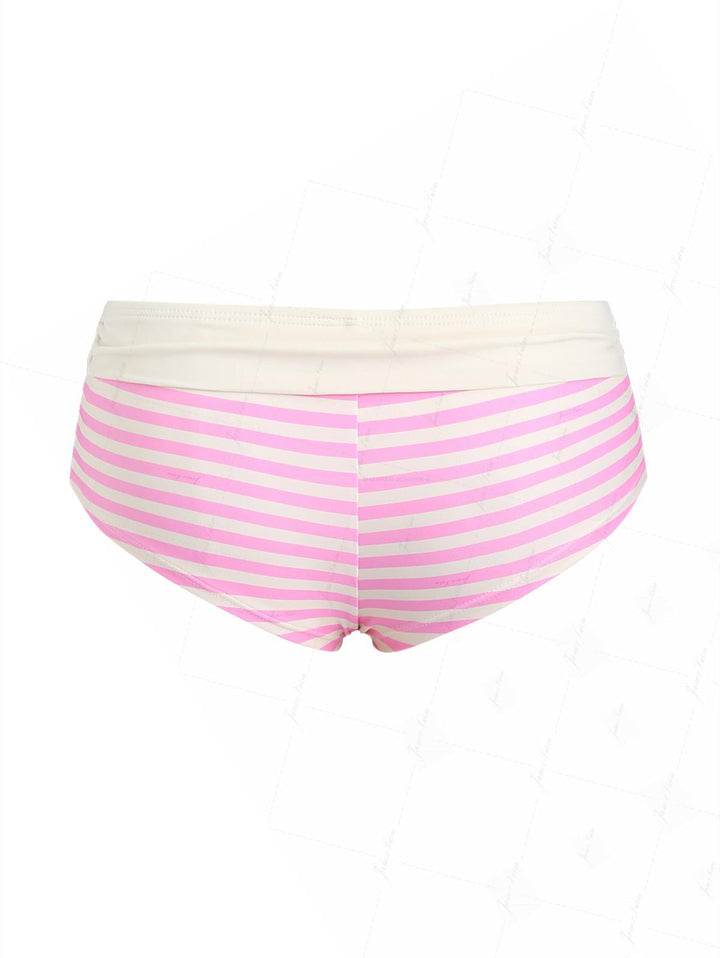 Light Pink Striped Fold-over Bikini Bottom Cheeky Swim Boyshorts