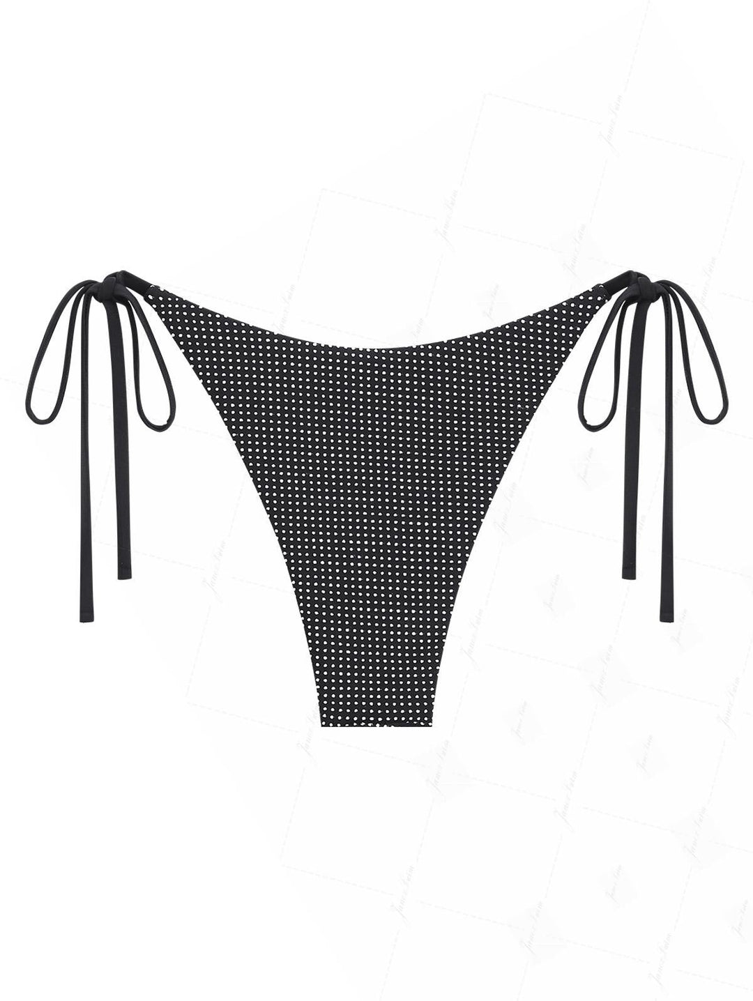 Black Pin Dot Jacquard Fabric Tie Side String Bikini Bottom