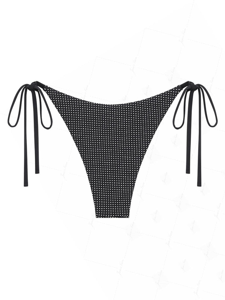 Black Pin Dot Jacquard Fabric Tie Side String Bikini Bottom