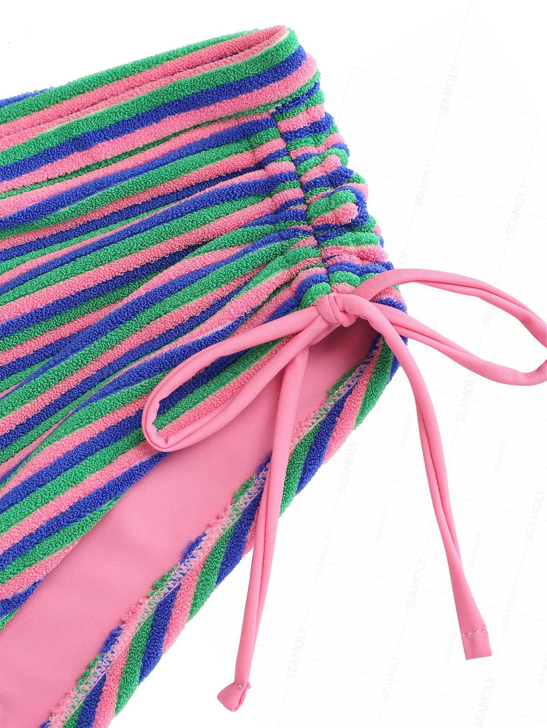 Seamolly Terry Cloth Toweling Striped Cinched Boyshorts Bikini Set