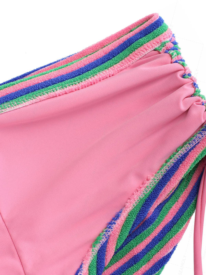 Seamolly Terry Cloth Toweling Striped Cinched Boyshorts Bikini Set