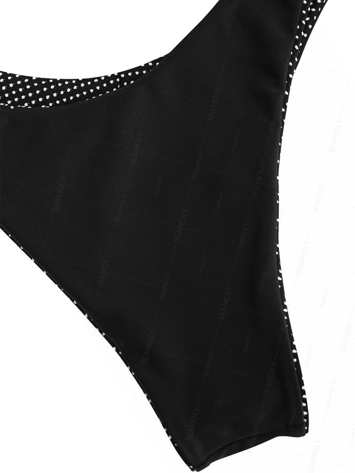 Seamolly Pin Dot Jacquard U-wire Cinched Tied Back Cheeky Bikini Set