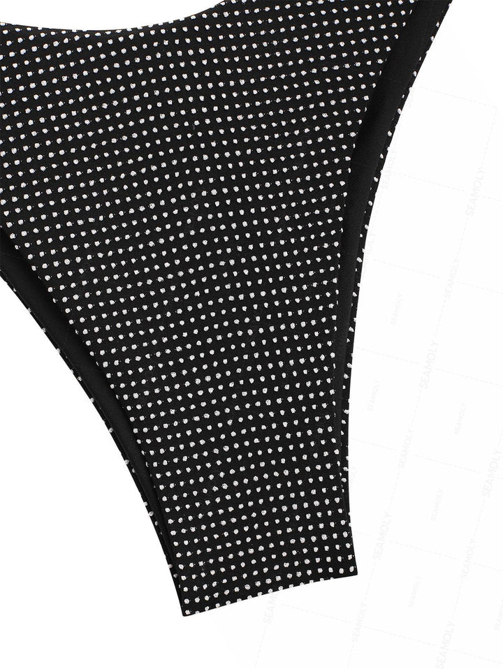 Seamolly Pin Dot Jacquard U-wire Cinched Tied Back Cheeky Bikini Set