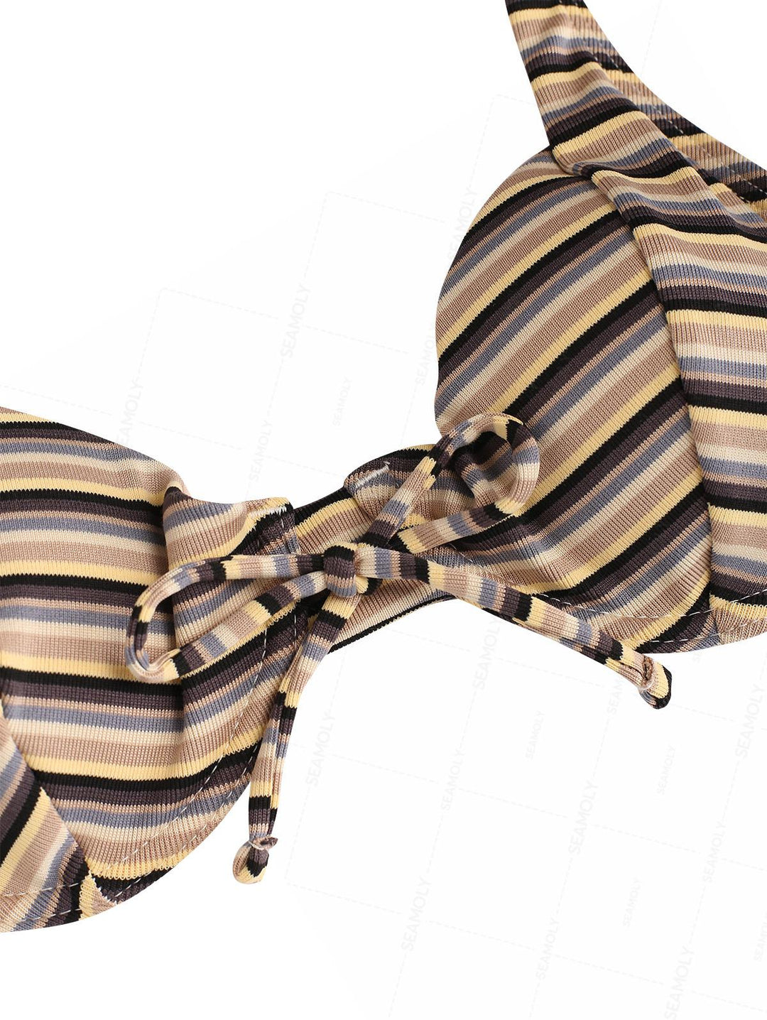 Seamolly Striped Bowknot Underwire Balconette High Leg Bikini Set