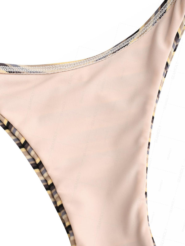 Seamolly Striped Bowknot Underwire Balconette High Leg Bikini Set