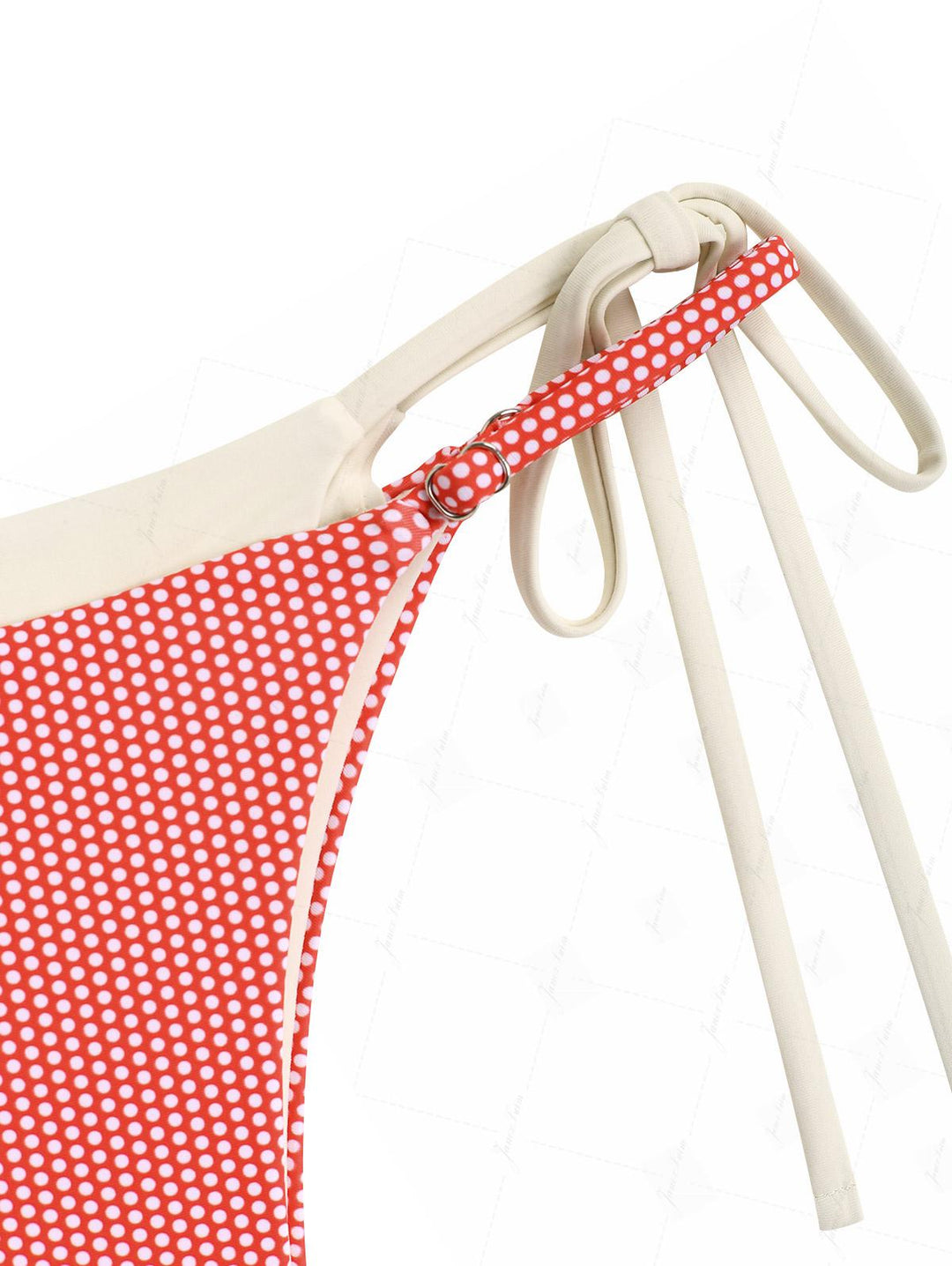 Janex Cherry Red Polka Dot Print Tie Side Double Layer Bikini Set