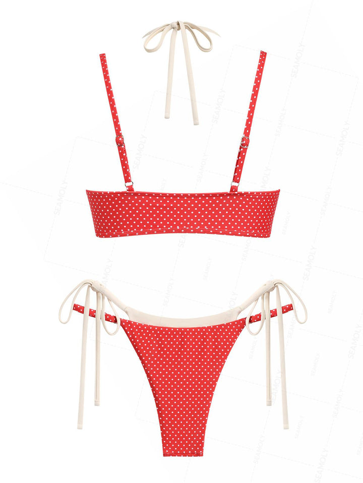 Seamolly Polka Dot Print Double Layer 2 In 1 Tie Side Bikini Set